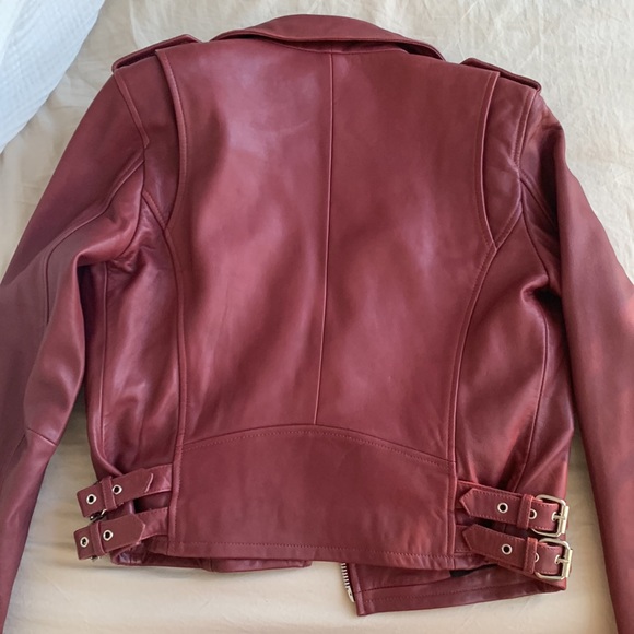 Walter Baker Liz Leather Crop Moto Jacket - Oxblood Red - Small - Picture 7 of 11